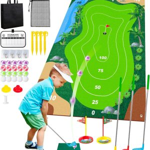 Liberry Kids Golf Set for 3 4 5 6 7 Years Old Boys Girls, Golf Chipping Game with Mat, Sticky Balls, Retractable Clubs, Storage Bag, Indoor Outdoor Sports Toy Gift Toss Game