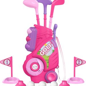 Liberry Toddler Golf Set for 1 2 3 4 Years Old, Upgraded Kids Golf Cart with Unique Shoulder Strap Design, Indoor and Outdoor Golf Toys for Boys Girls (Pink)